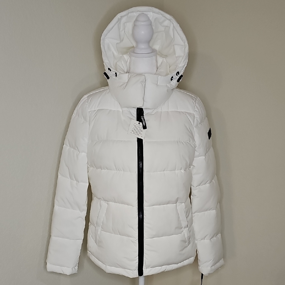 Calvin Klein White Puffer Coat Jacket with Hood - Picture 1 of 16